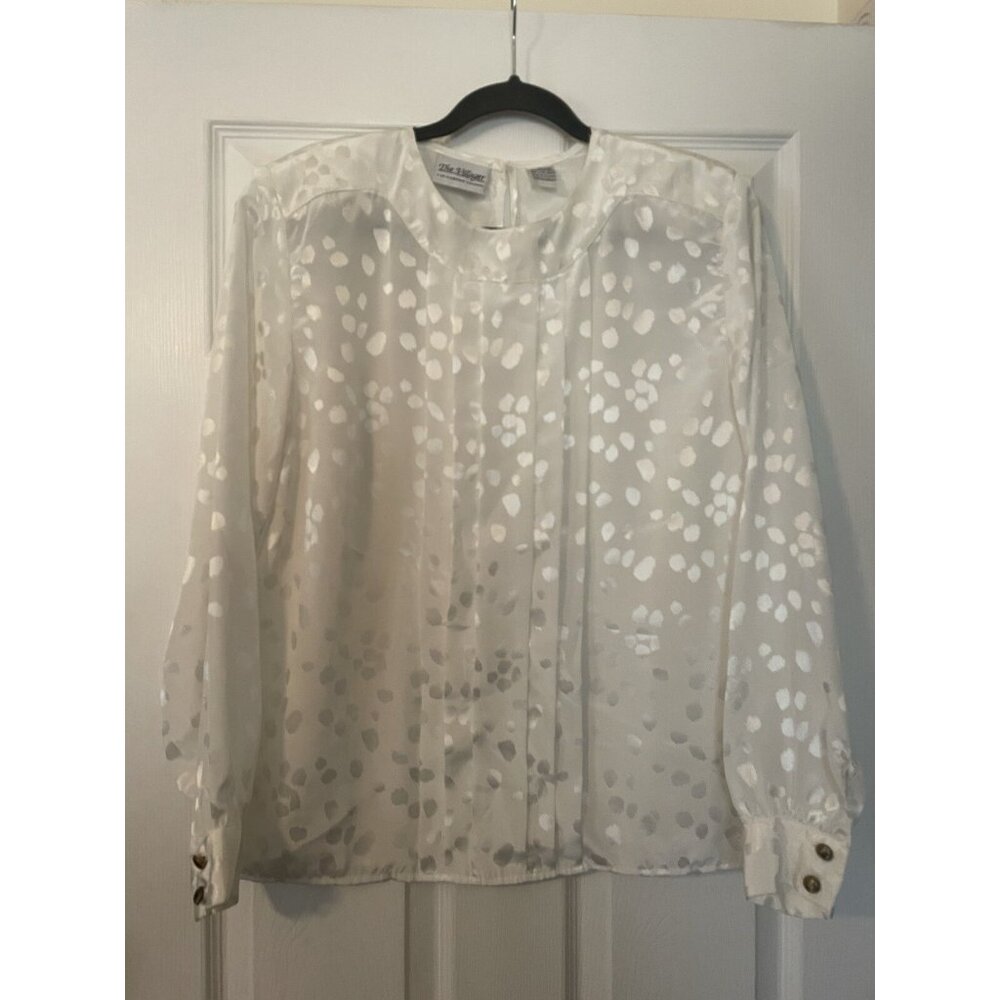 The Villager Liz Claiborne White Semi Sheer  Secretary Blouse Medium Old‎ Money